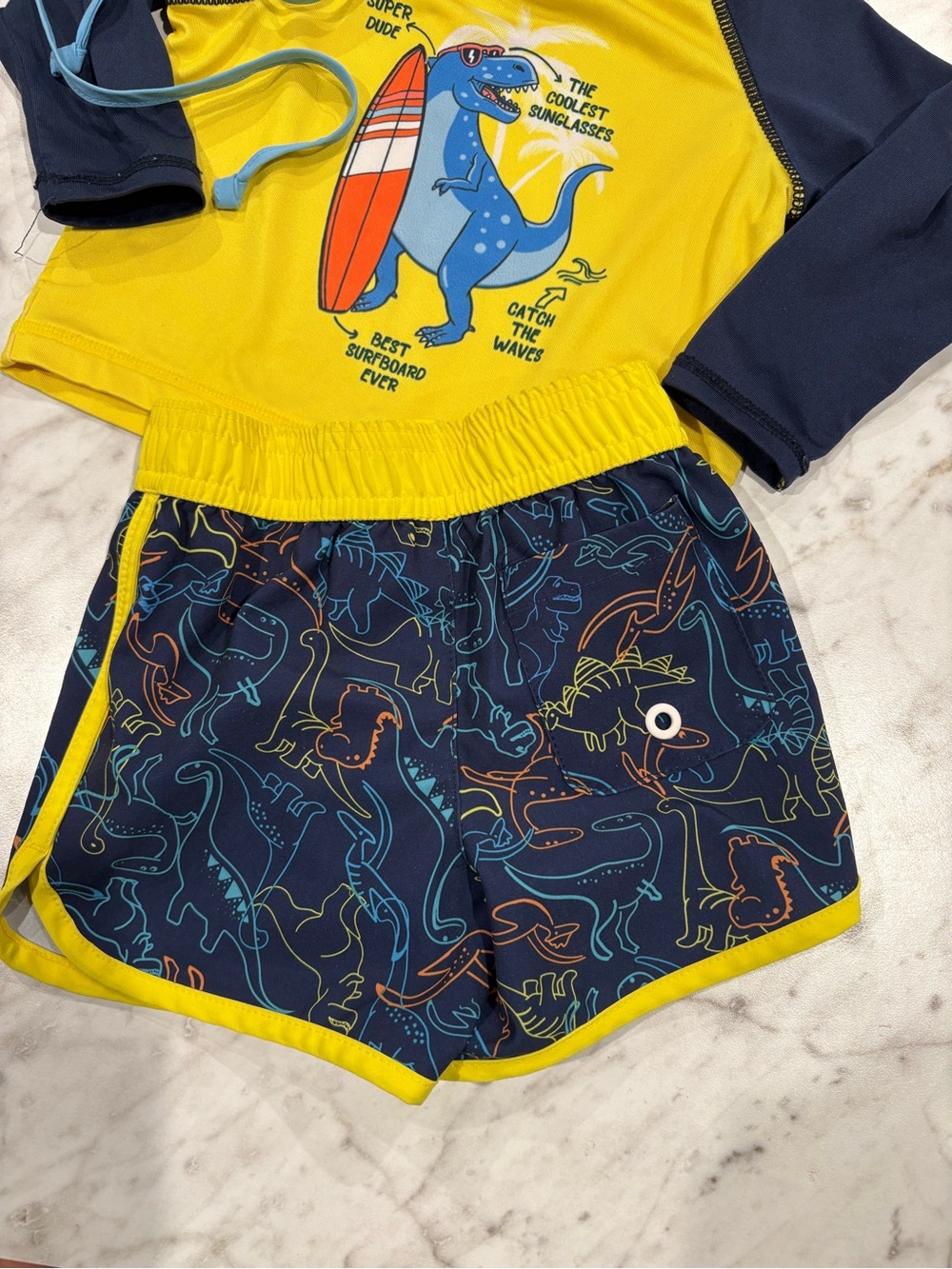 Wonder Nation Long Sleeve Dinosaur Swim Set with Light Blue Sun Hat- 3-6m - Picture 3 of 11